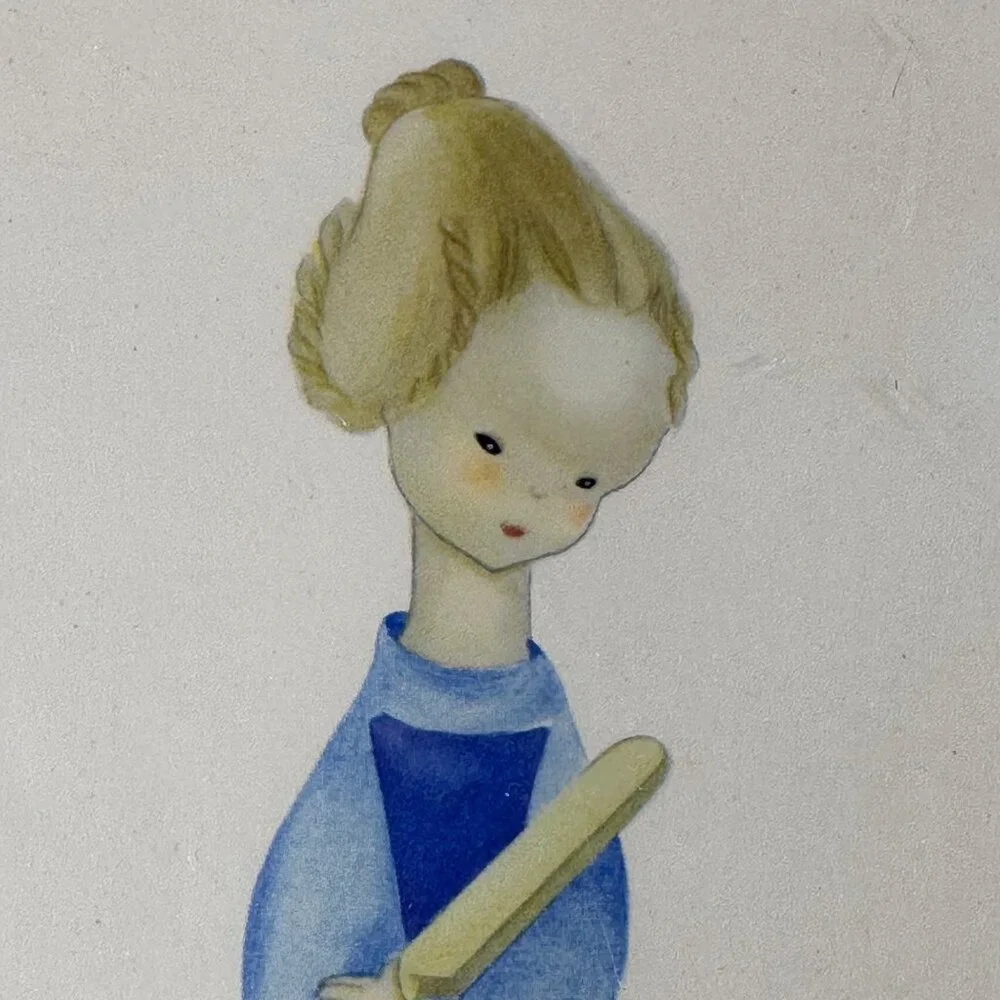 Vintage Josette Boland Framed‎ Prints Dutch Children Chores Bird in Tree MCM
